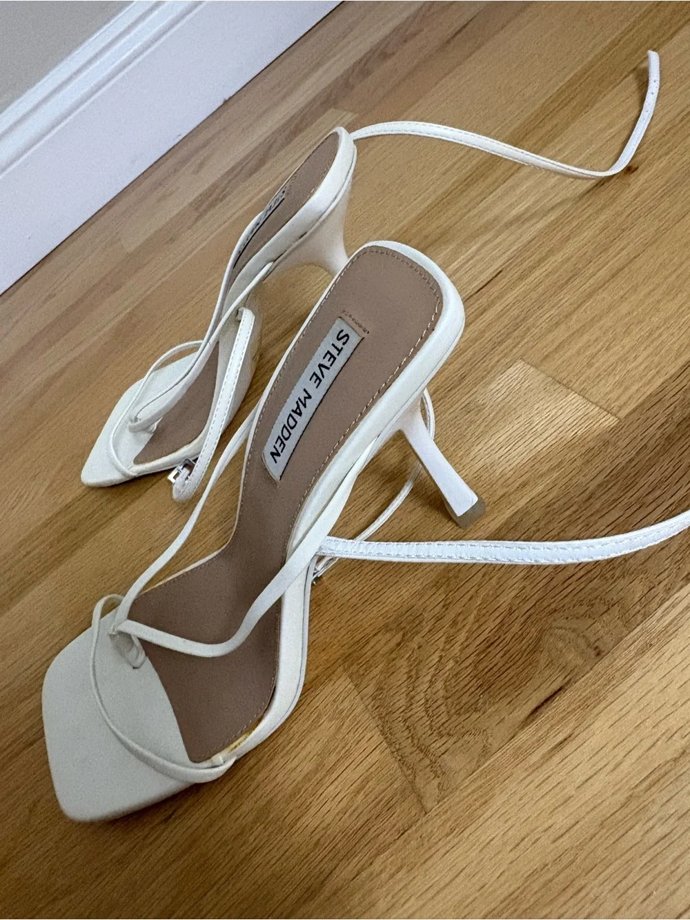 Steve Madden White Strappy Square-Toe Heels
